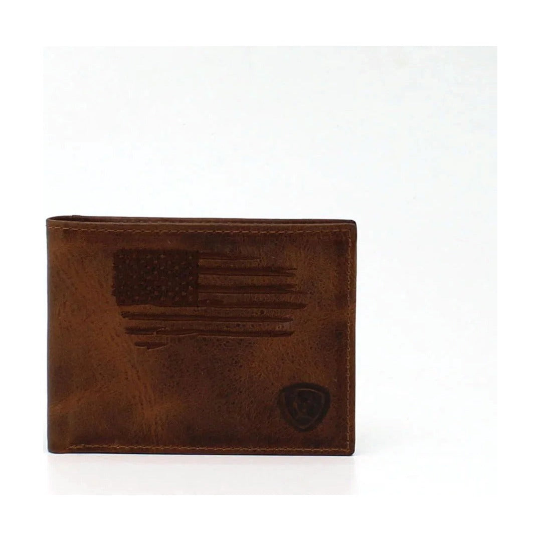 Ariat Bifold Wallet Distressed Stitch USA Flag Shield Logo