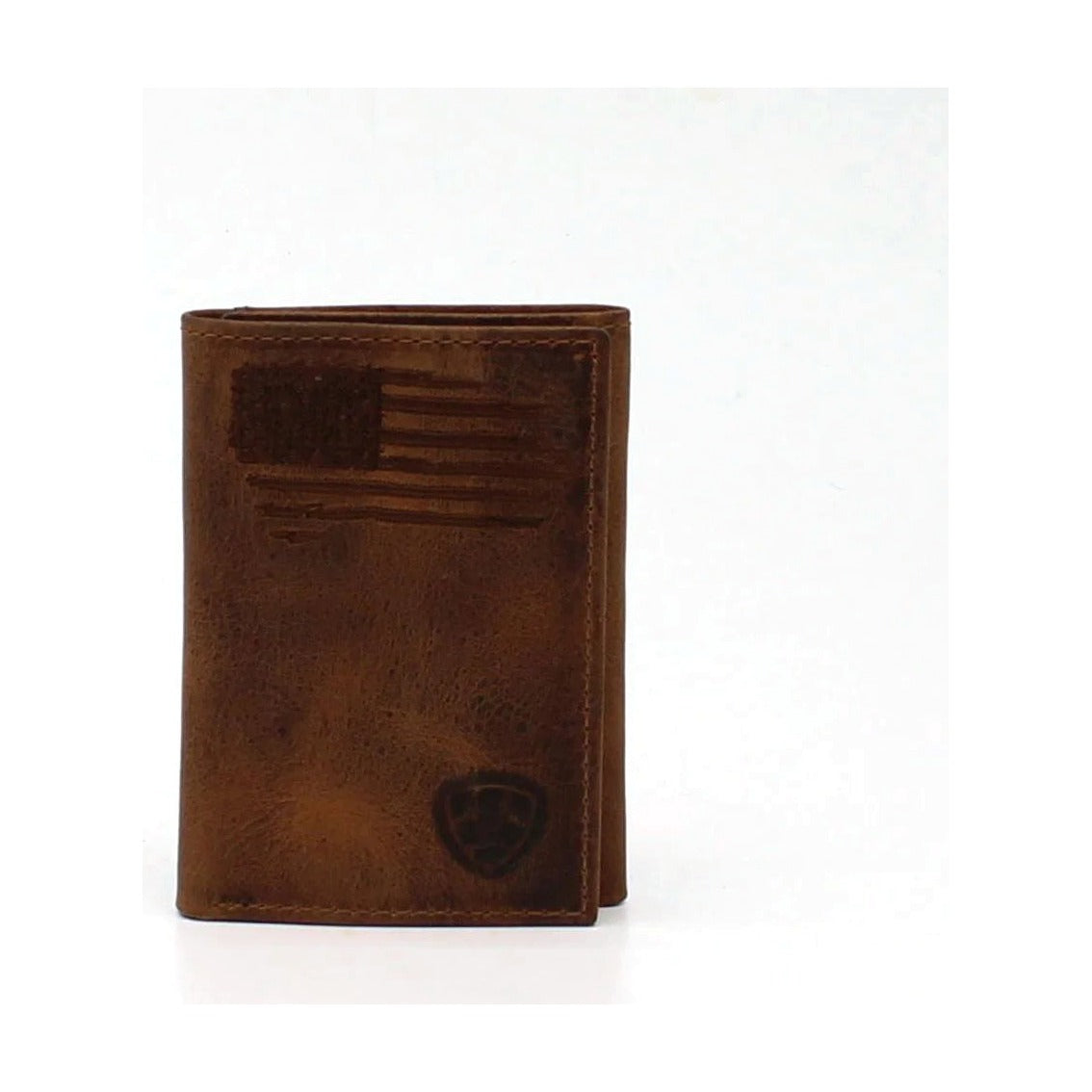 Ariat Trifold Wallet Distressed Stitch USA Flag Shield Logo