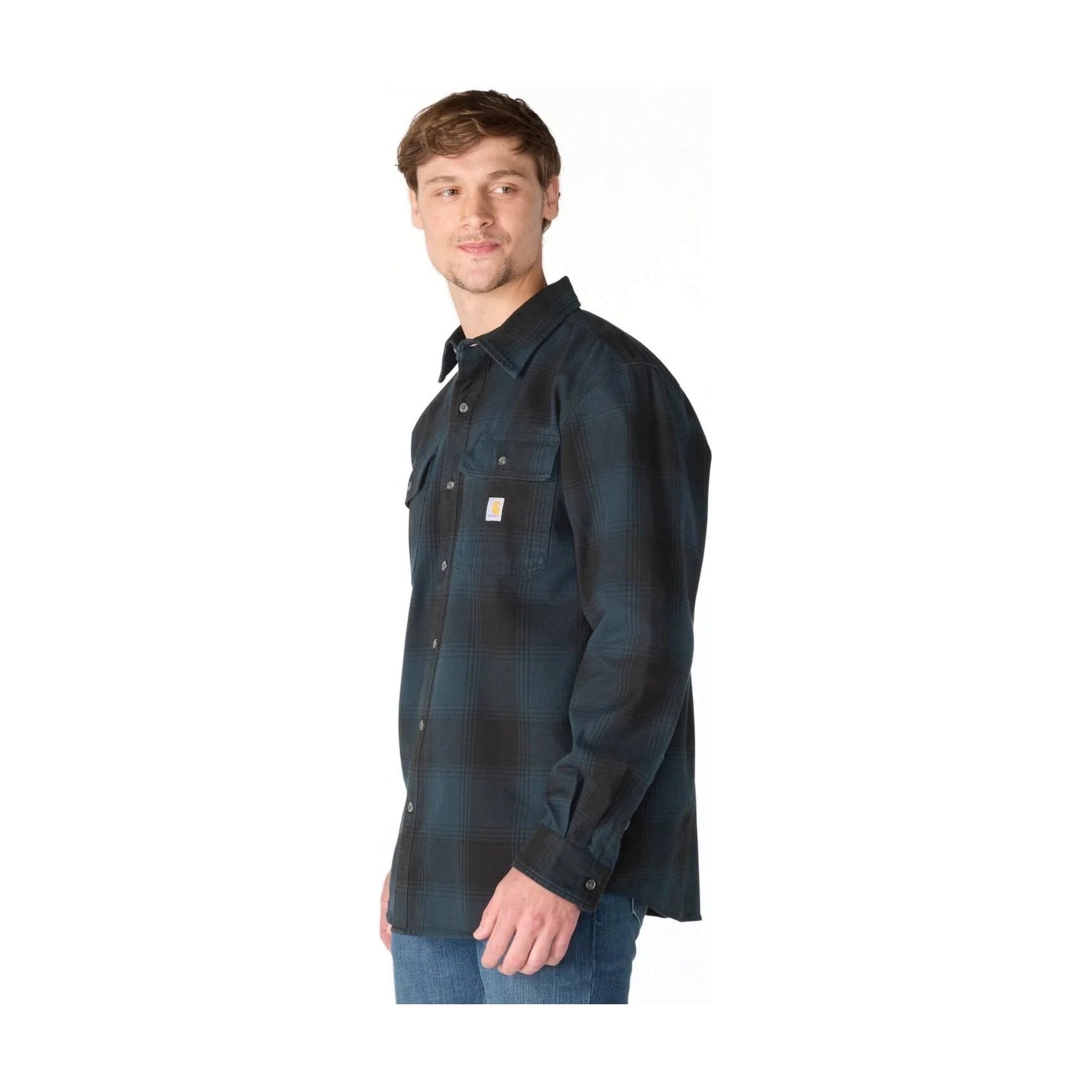 Loose Fit Heavyweight Flannel Long-sleeve Plaid Shirt