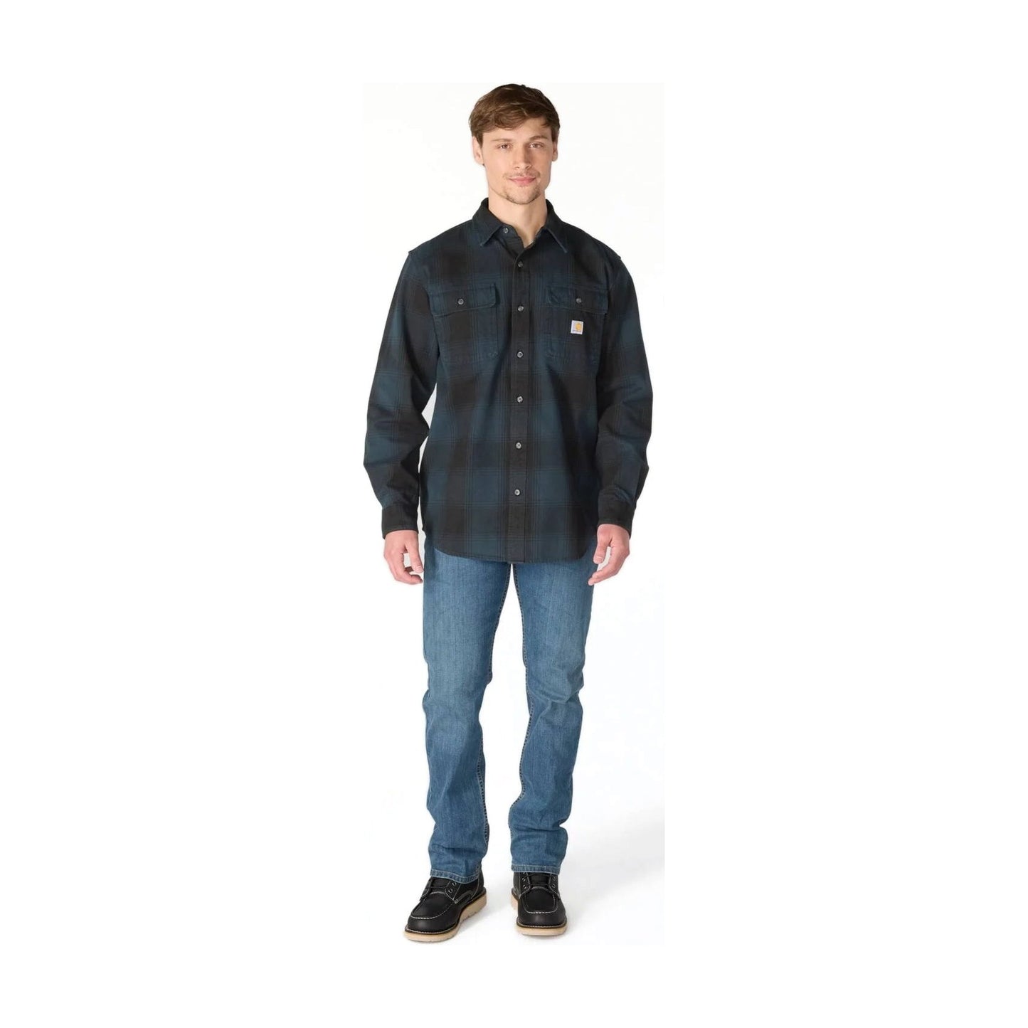 Loose Fit Heavyweight Flannel Long-sleeve Plaid Shirt