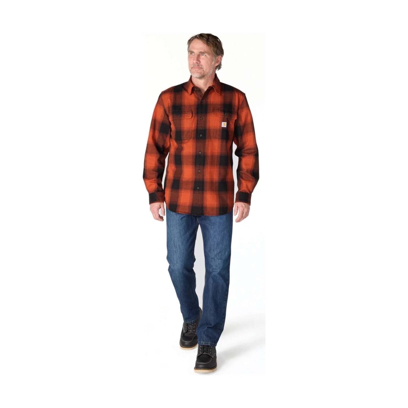 Loose Fit Heavyweight Flannel Long-sleeve Plaid Shirt