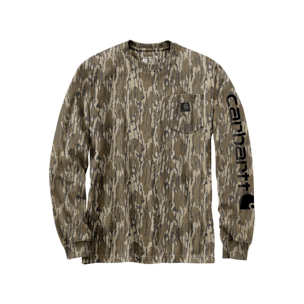 Loose Fit Heavyweight Long-sleeve Pocket Camo Logo Graphic T-shirt
