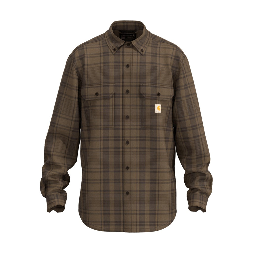 Loose Fit Midweight Chambray Long-sleeve Plaid Shirt