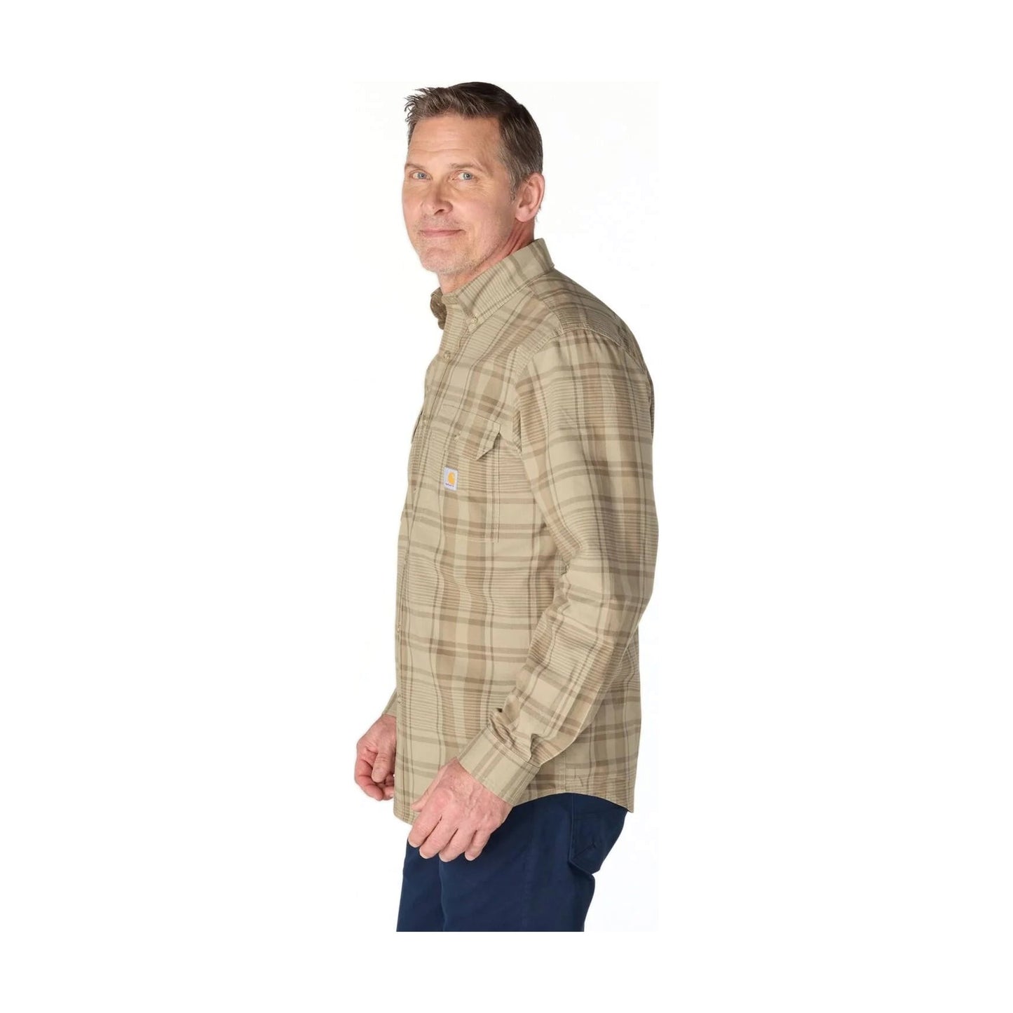 Loose Fit Midweight Chambray Long-sleeve Plaid Shirt