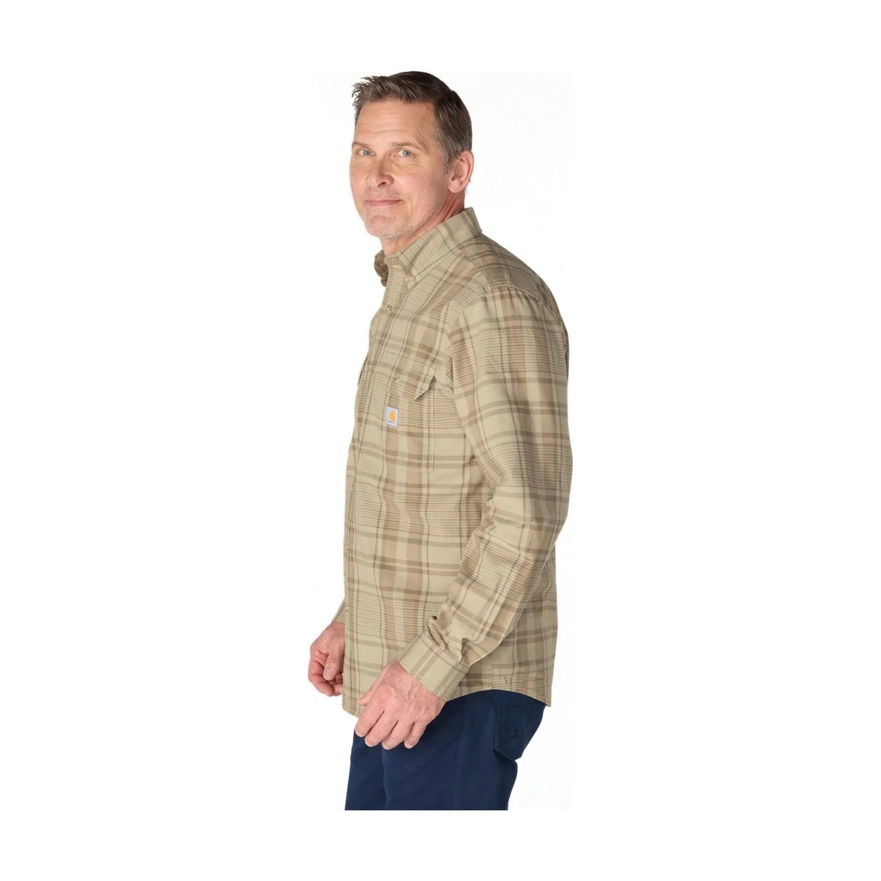 Loose Fit Midweight Chambray Long-sleeve Plaid Shirt
