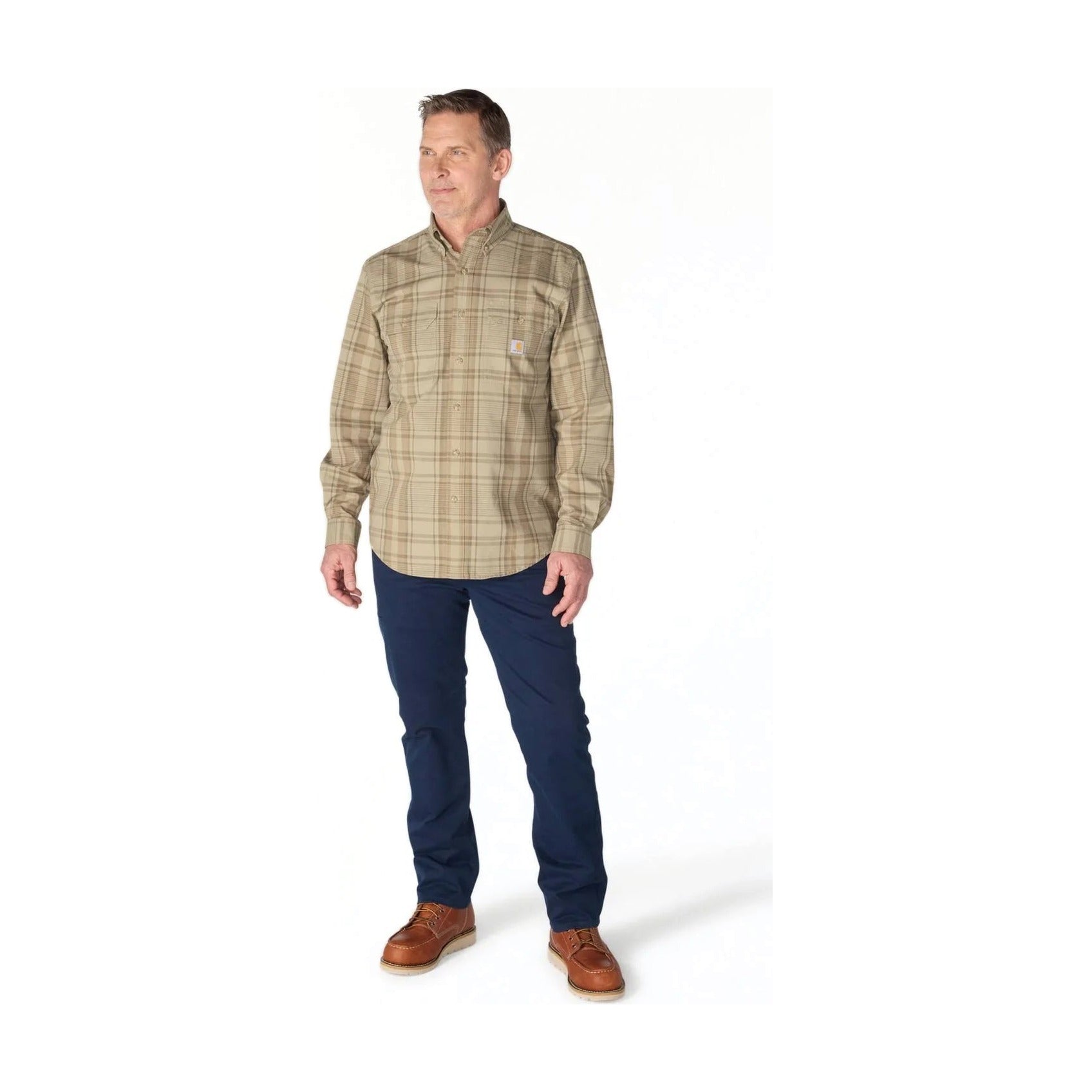 Loose Fit Midweight Chambray Long-sleeve Plaid Shirt