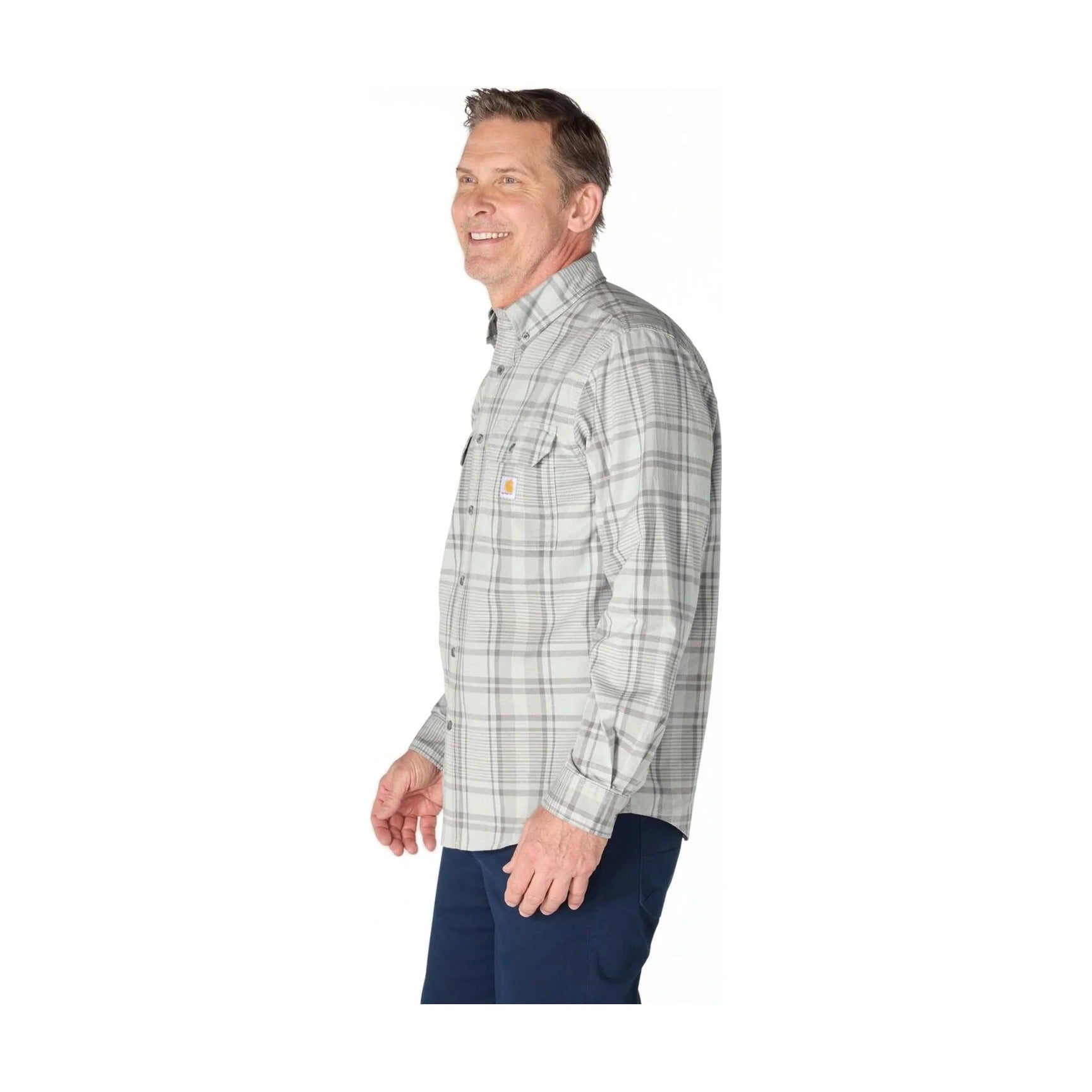 Loose Fit Midweight Chambray Long-sleeve Plaid Shirt