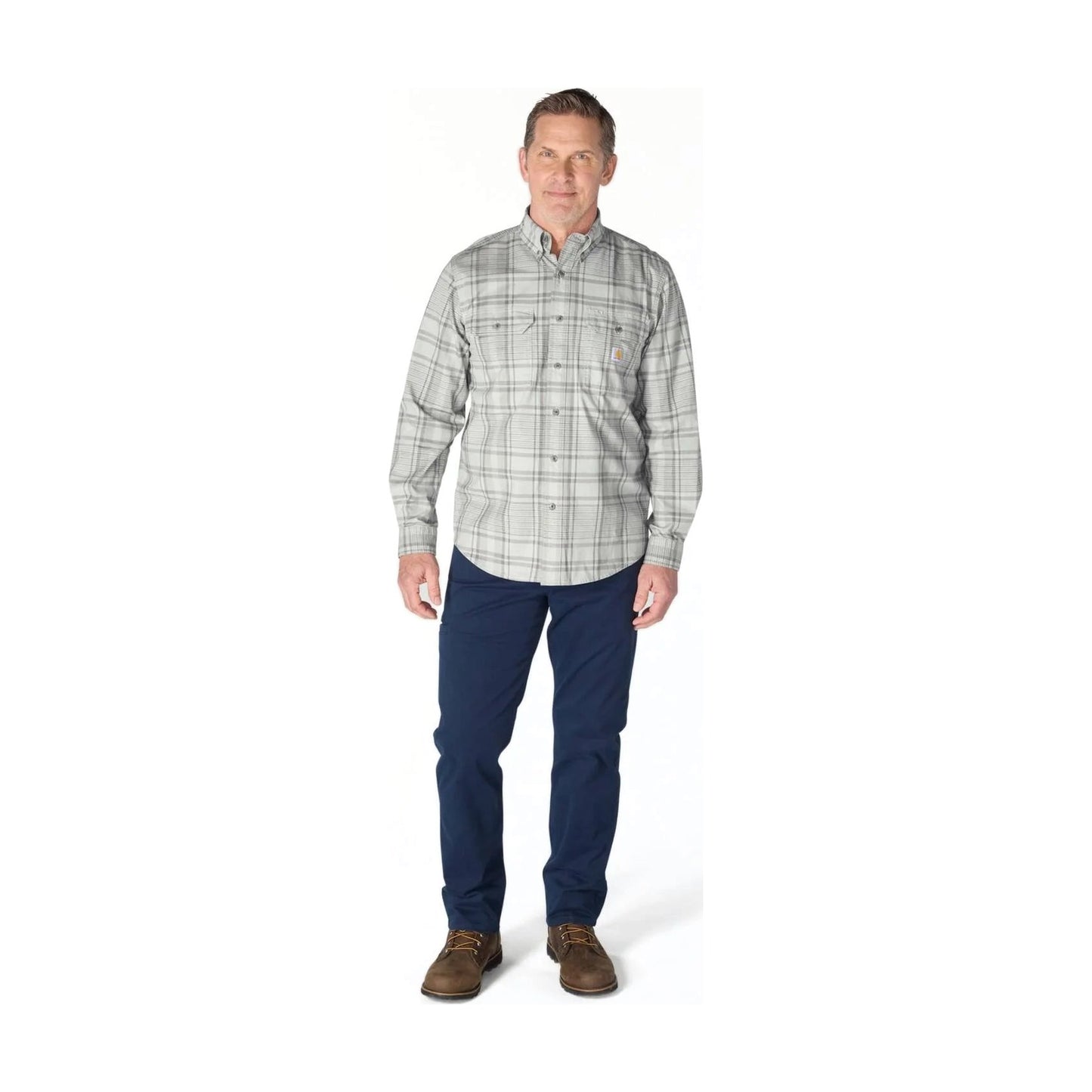 Loose Fit Midweight Chambray Long-sleeve Plaid Shirt