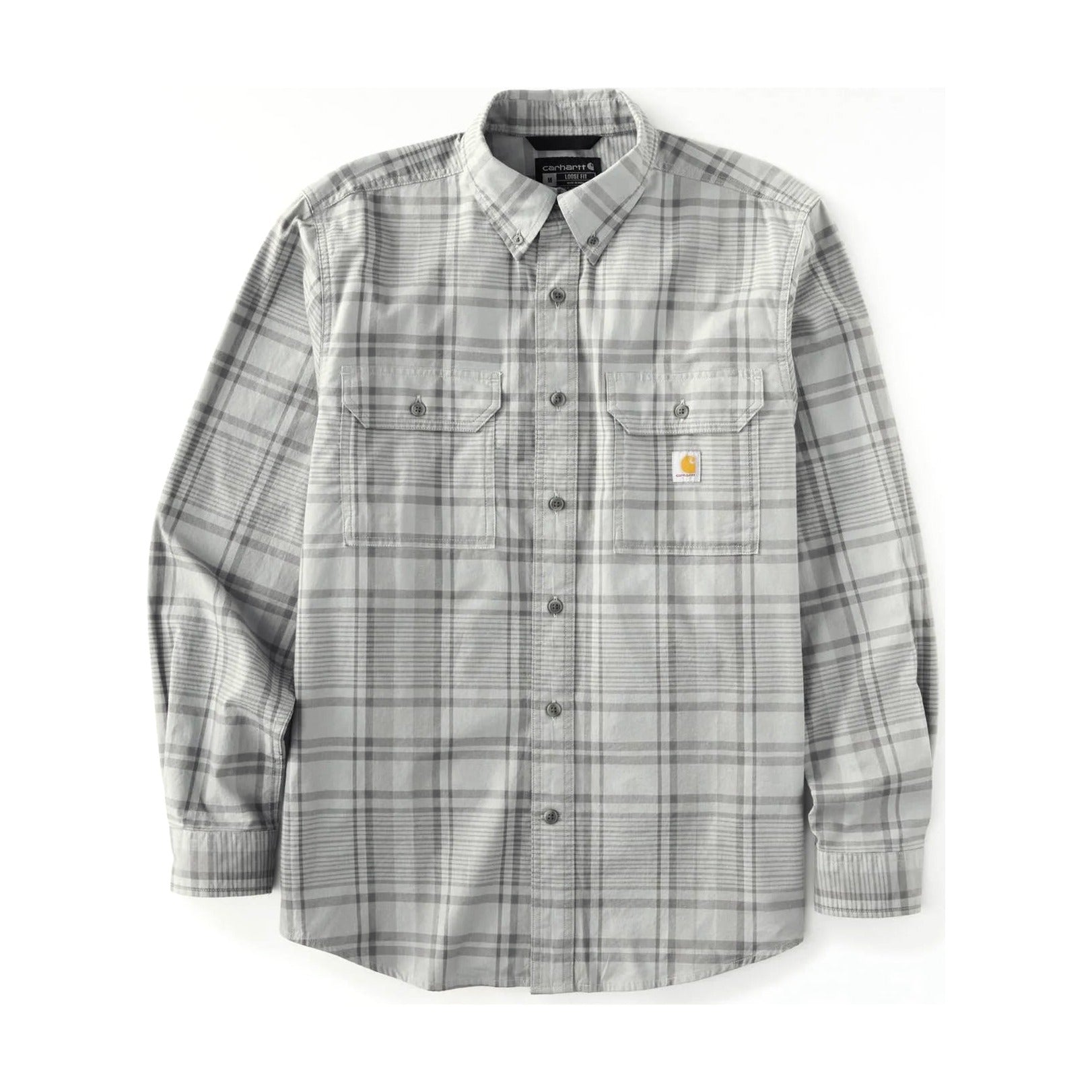 Loose Fit Midweight Chambray Long-sleeve Plaid Shirt
