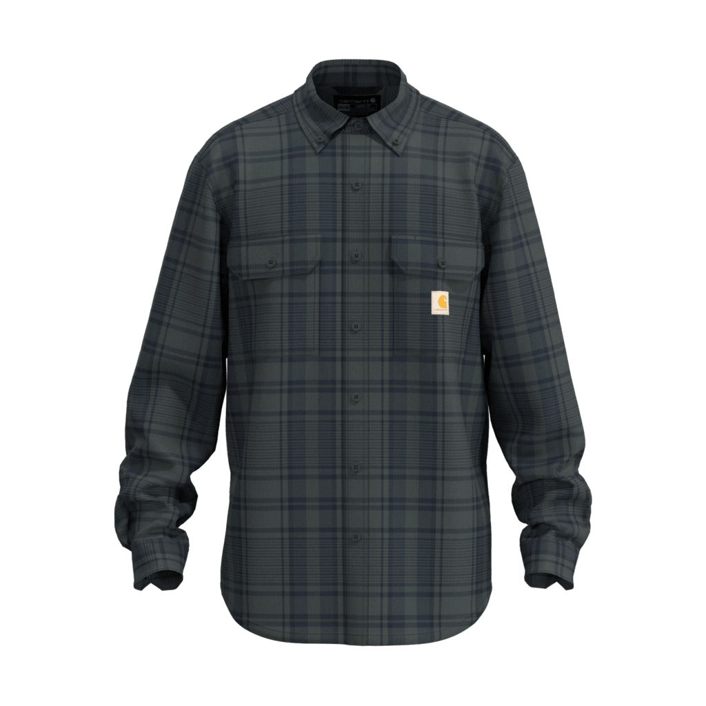 Loose Fit Midweight Chambray Long-sleeve Plaid Shirt