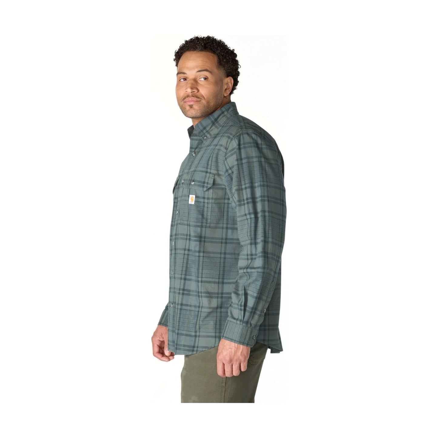 Loose Fit Midweight Chambray Long-sleeve Plaid Shirt