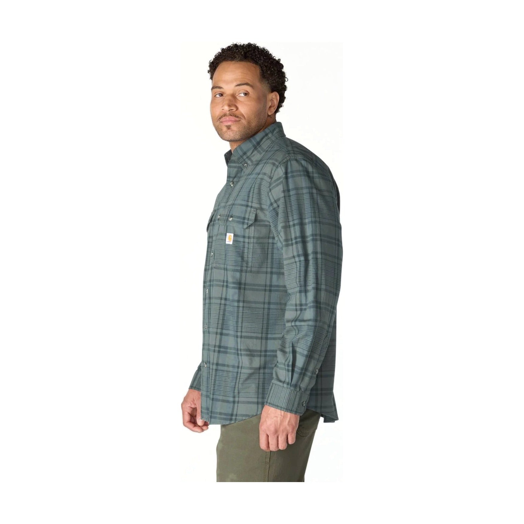 Loose Fit Midweight Chambray Long-sleeve Plaid Shirt